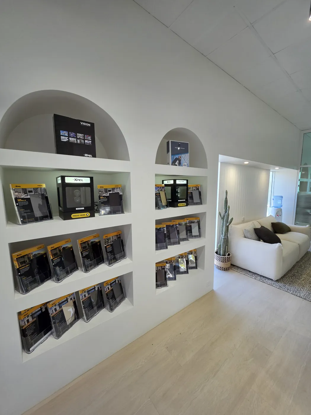 Inside the TintCo showroom at Caringbah South with XPEL film samples on display